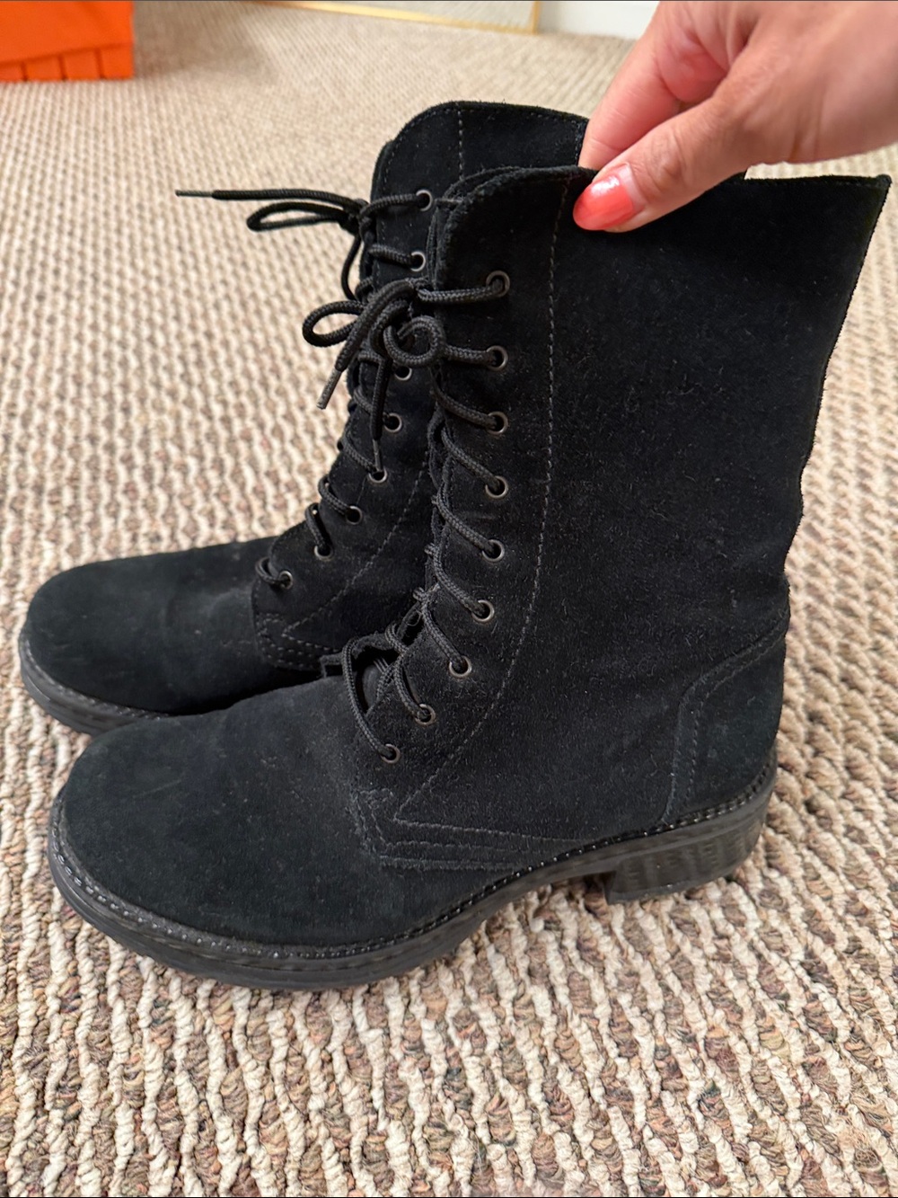 La CANADIENNE Black Suede Lace-Up Moto Combat Boots